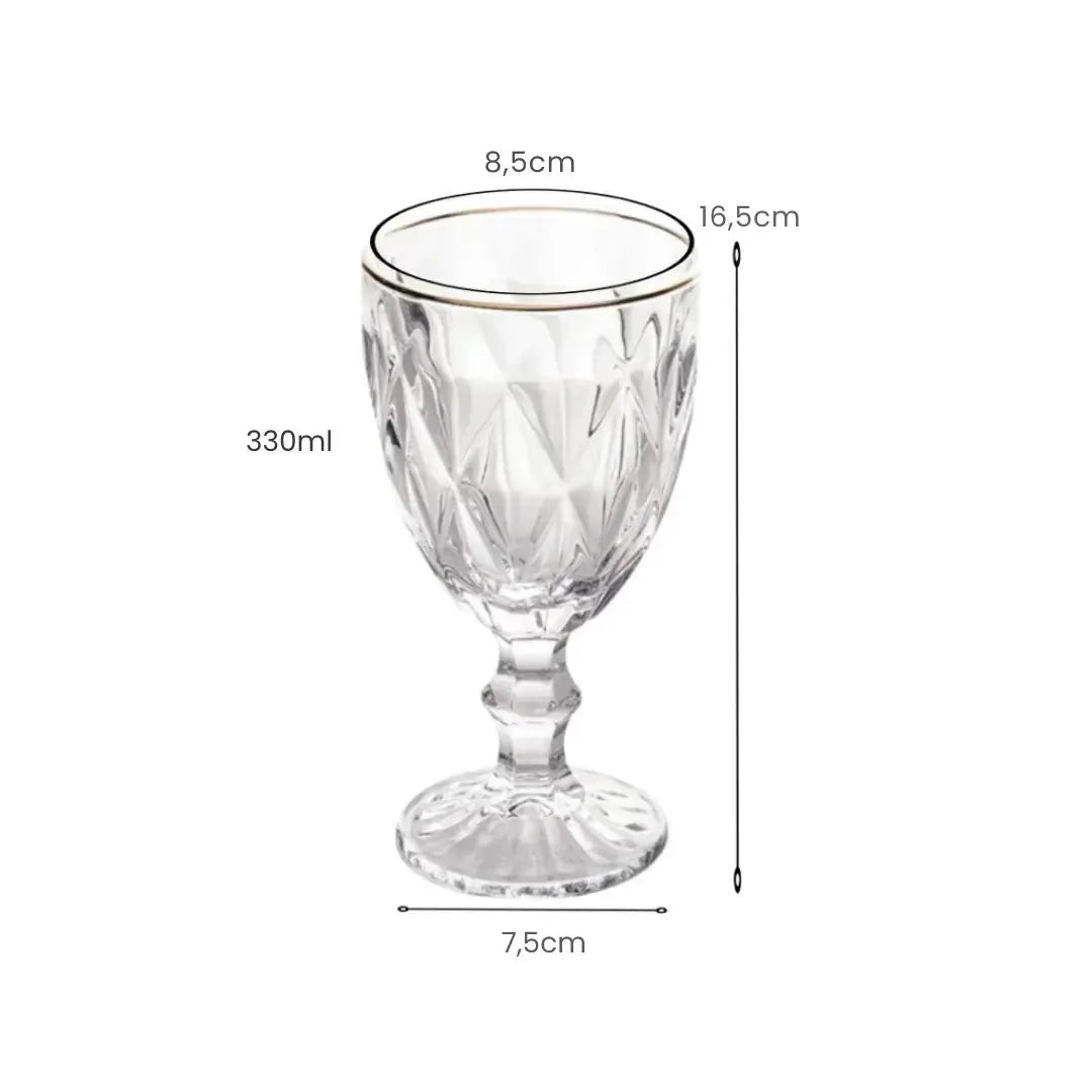 Taças de Vidro com Borda Dourada Diamond Jogo de 6 Peças