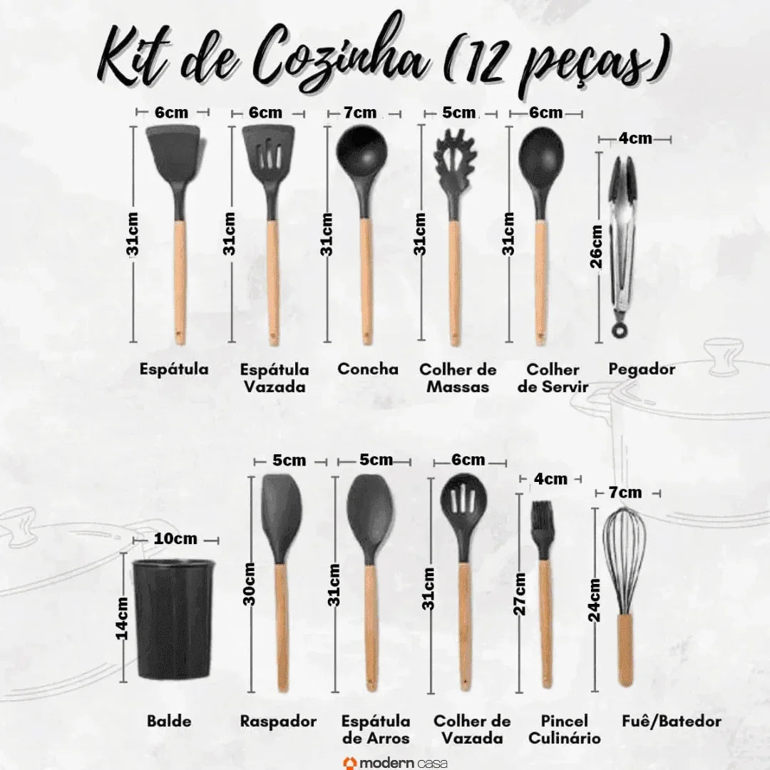 Conjunto de Utensílios em Silicone 12 Peças