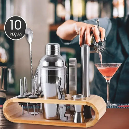 Kit Barman Coqueteleira Profissional Inox 10 Peças