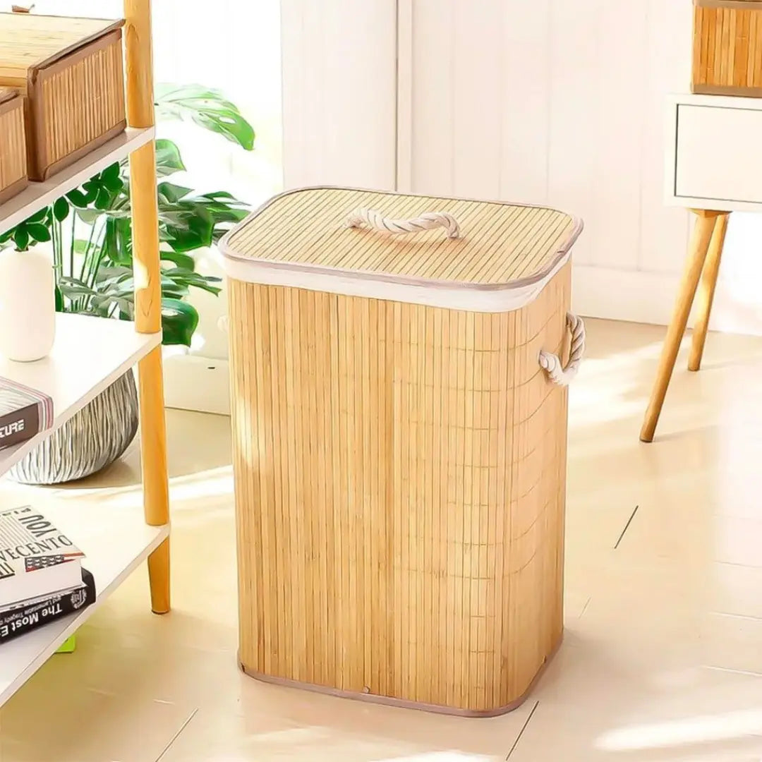 Cesto de Roupa Bambu c/ Tampa Retangular