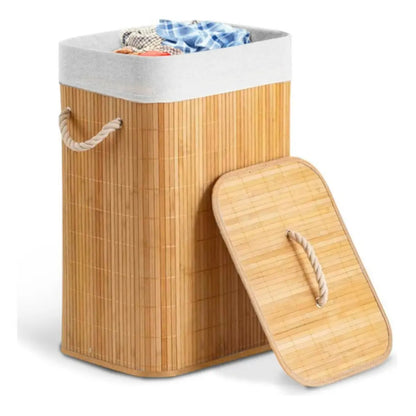 Cesto de Roupa Bambu c/ Tampa Retangular