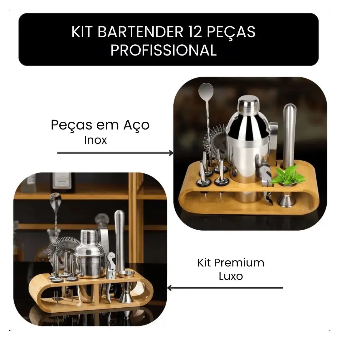 Kit Barman Coqueteleira Profissional Inox 10 Peças