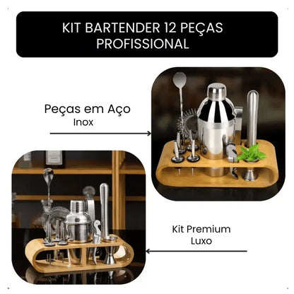 Kit Barman Coqueteleira Profissional Inox 10 Peças