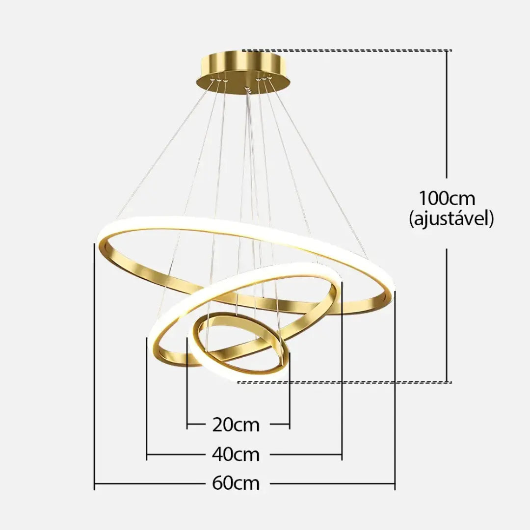 Luminária De Teto Led Pendente 3 Anéis