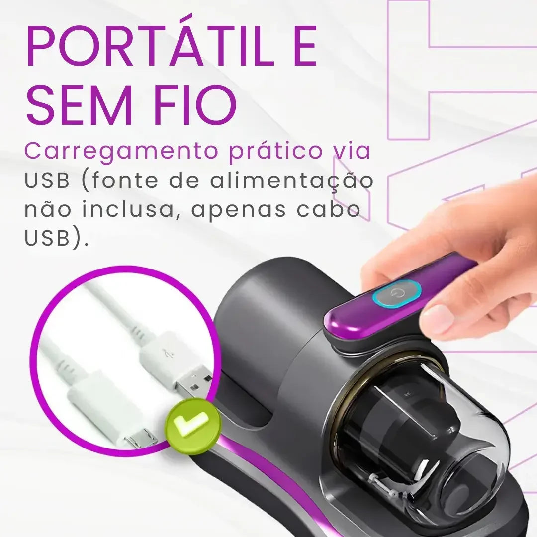 Aspirador Portátil Anti-Ácaro Esterilização UV Sem Fio