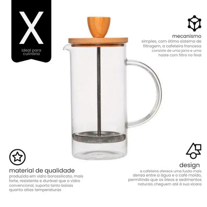Cafeteira Prensa Francesa com Tampa de Bambu