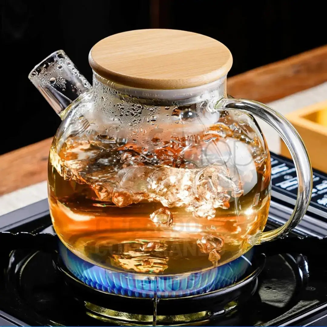 Chaleira de Vidro com Tampa de Bambu