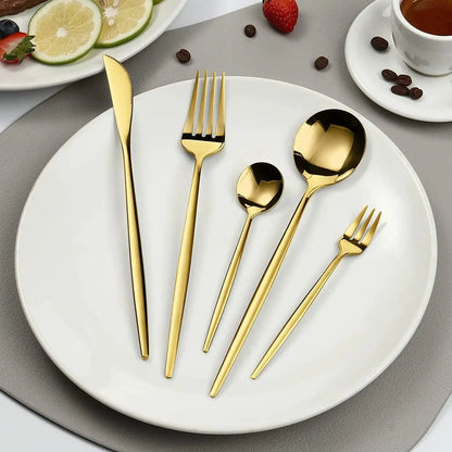 Conjunto de Talheres Luxo Dourado Inoxidável 24 Peças