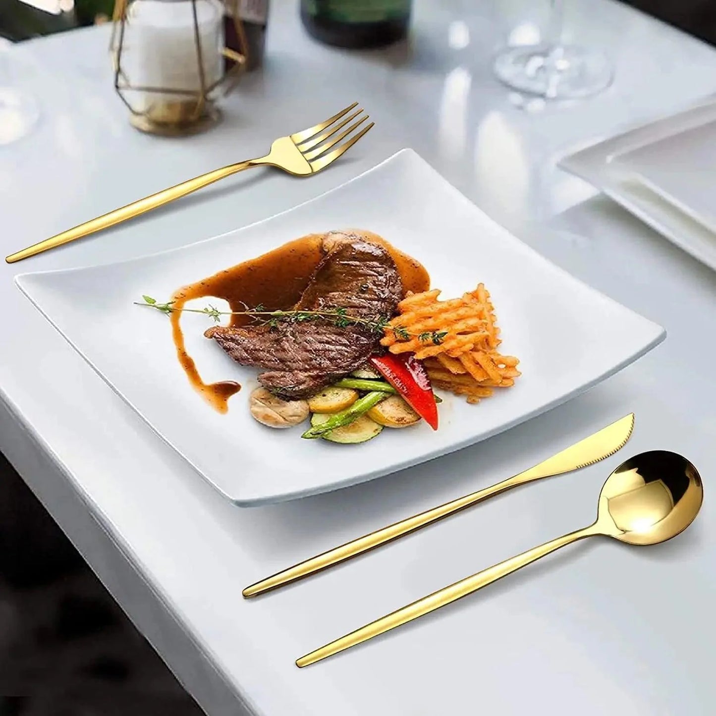 Conjunto de Talheres Luxo Dourado Inoxidável 24 Peças