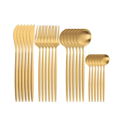 Conjunto de Talheres Luxo Dourado Inoxidável 24 Peças