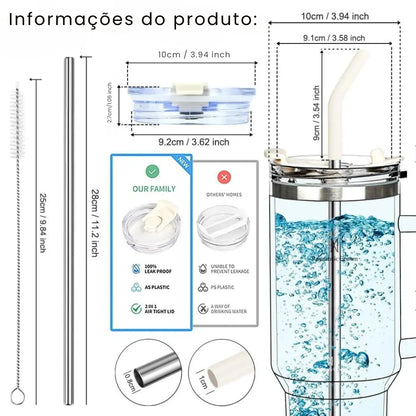 Copo Térmico Inox Portátil com Tampa e Canudo 1200ML