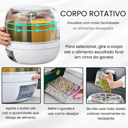 Dispensador Organizador Giratório 360° para Arroz e Grãos