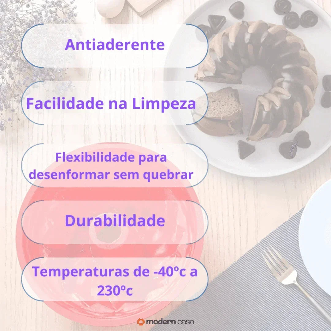 Forma Silicone Antiaderente Para Bolos e Pudins