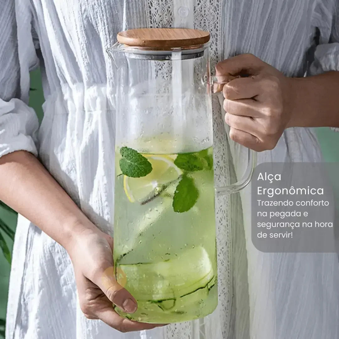 Jarra de Vidro com Tampa de Bambu