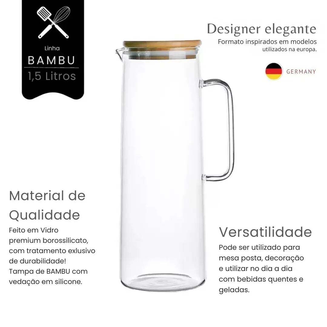 Jarra de Vidro com Tampa de Bambu