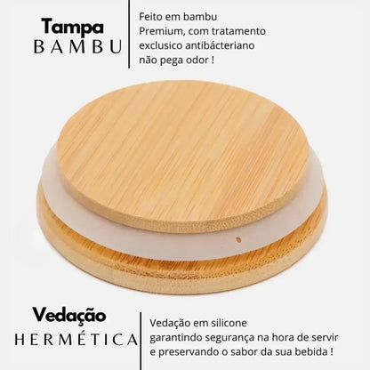 Jarra de Vidro com Tampa de Bambu