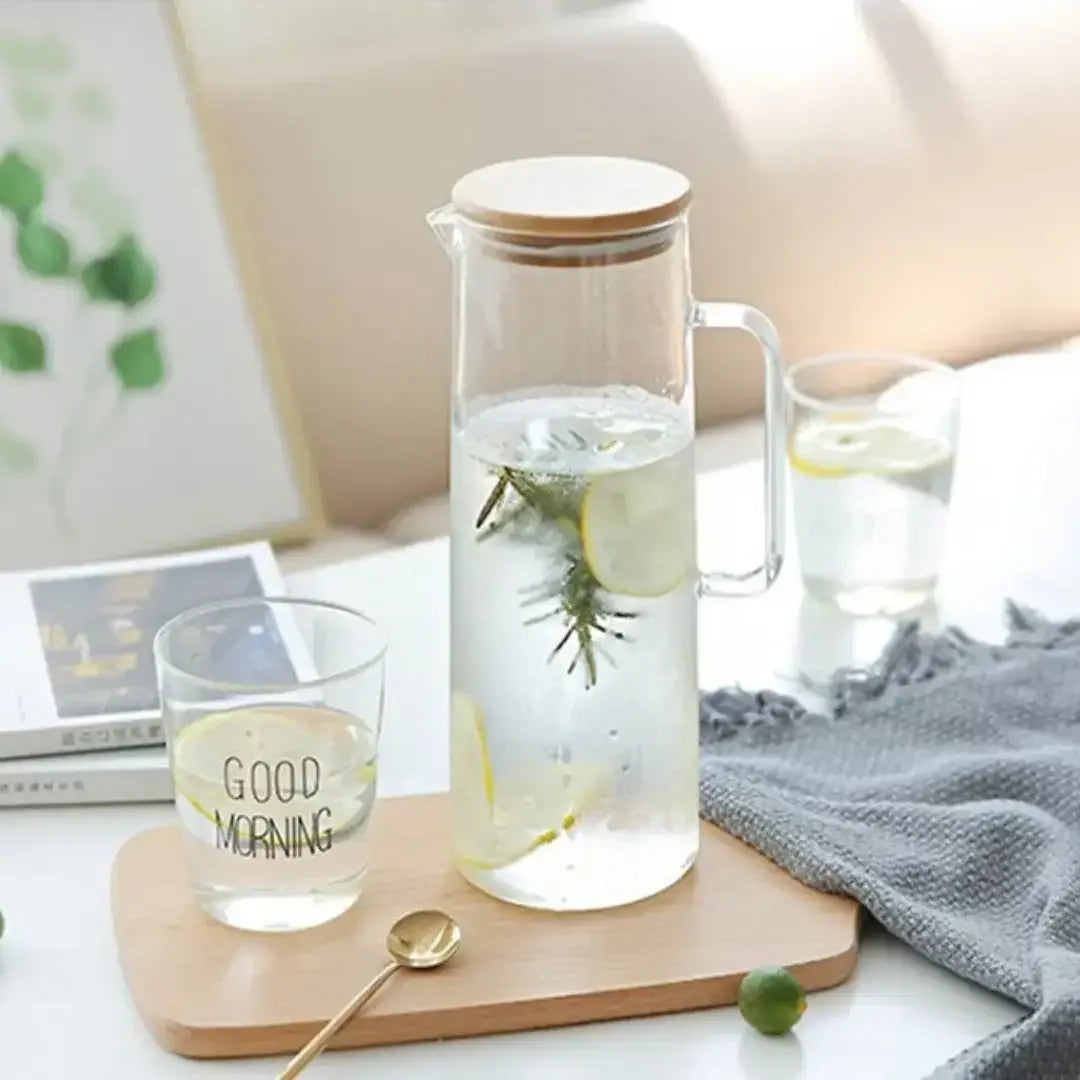 Jarra de Vidro com Tampa de Bambu