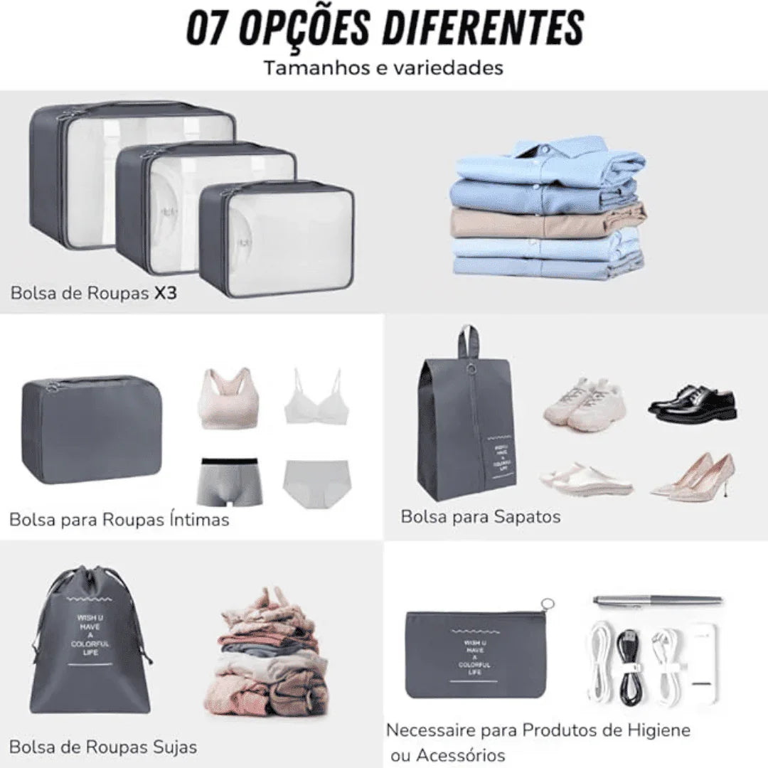 Kit Bolsas Organizadoras Para Mala de Viagem - Compre 5 Leve 7