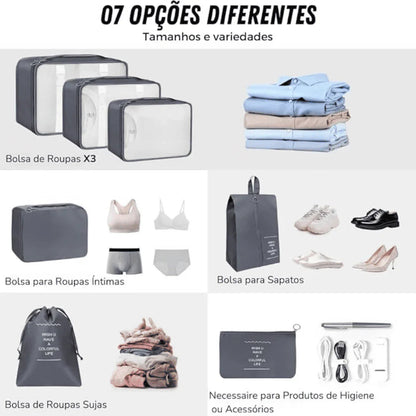 Kit Bolsas Organizadoras Para Mala de Viagem - Compre 5 Leve 7