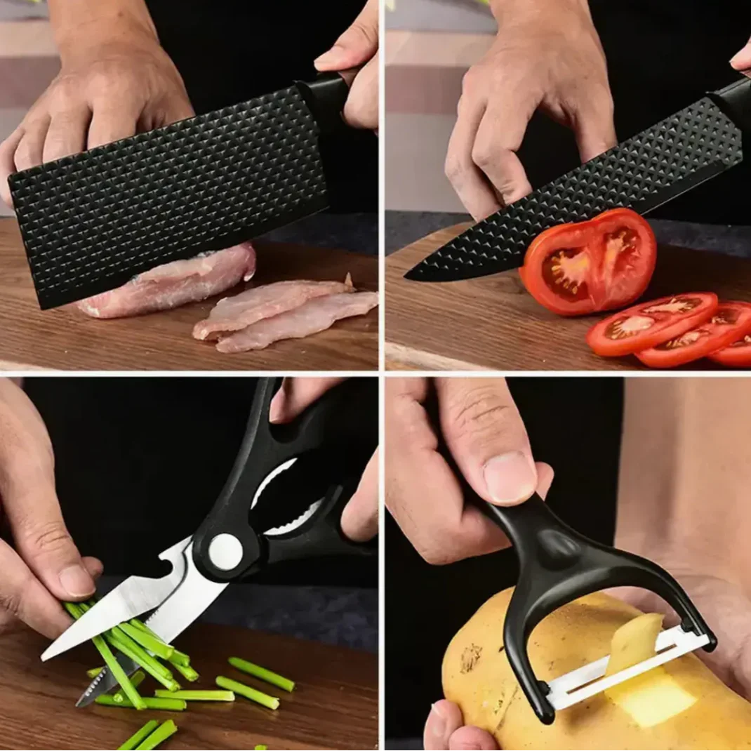 Kit de Facas 6 Peças com Tesoura e Descascador