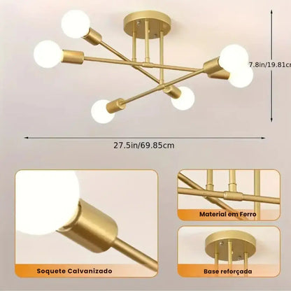 Lustre de Teto Moderno 6 Lâmpadas – Design Geométrico
