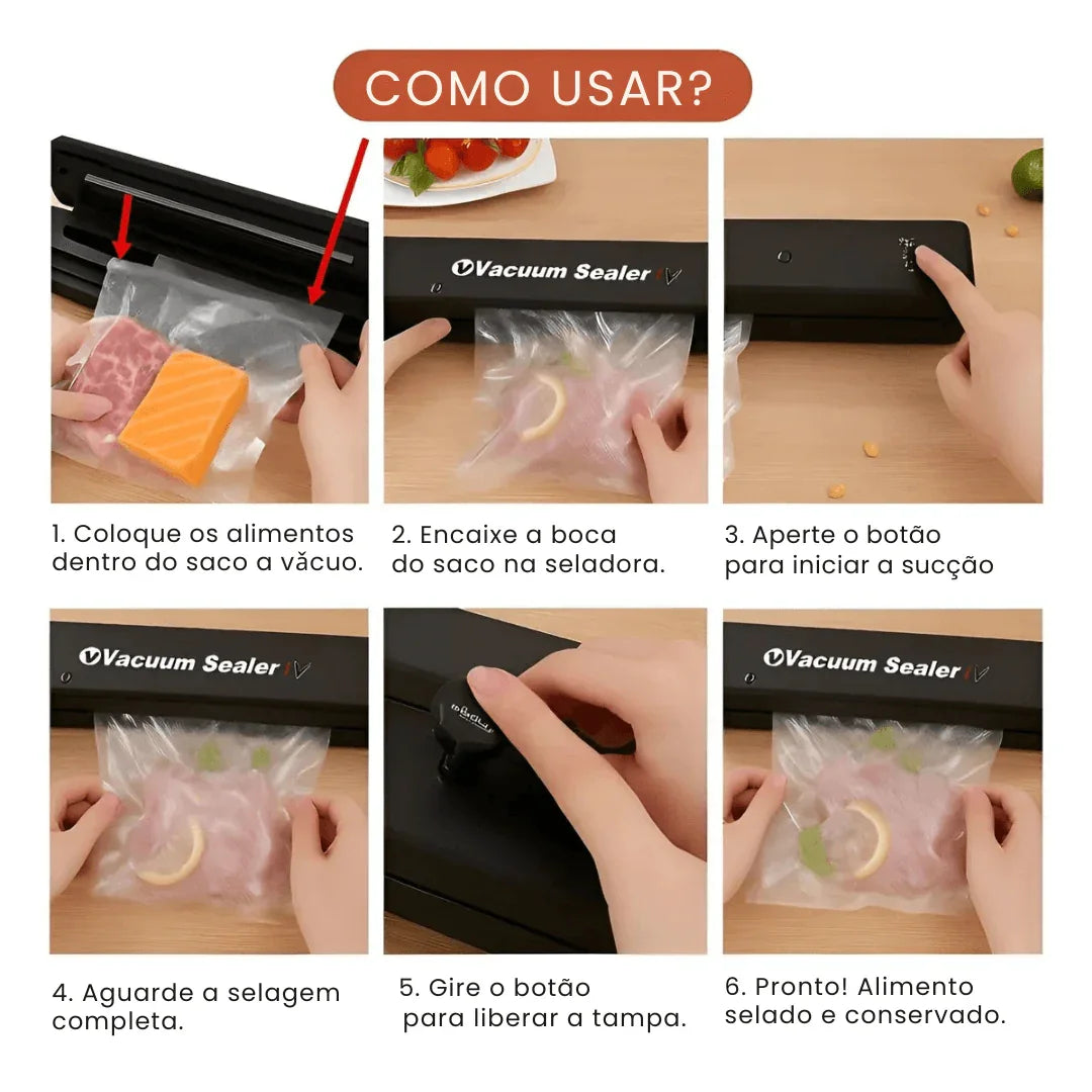 Seladora e Embaladora Automática a Vácuo Portátil + 10 Sacos de Brinde