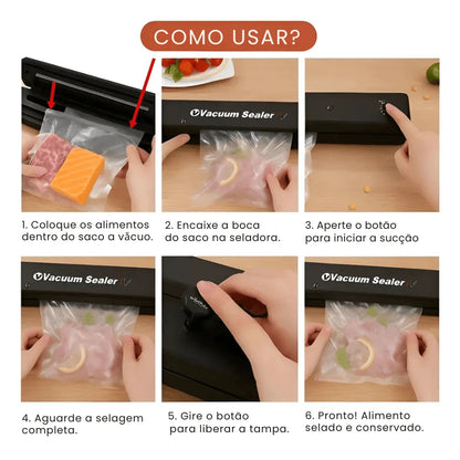 Seladora e Embaladora Automática a Vácuo Portátil + 10 Sacos de Brinde