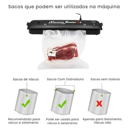 Seladora e Embaladora Automática a Vácuo Portátil + 10 Sacos de Brinde