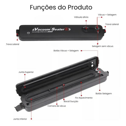 Seladora e Embaladora Automática a Vácuo Portátil + 10 Sacos de Brinde