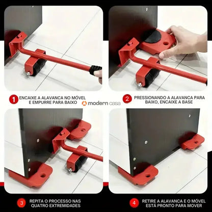 Movedor e Levantador de Móveis – Kit Profissional 150kg (5 Peças)