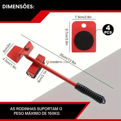 Movedor e Levantador de Móveis – Kit Profissional 150kg (5 Peças)