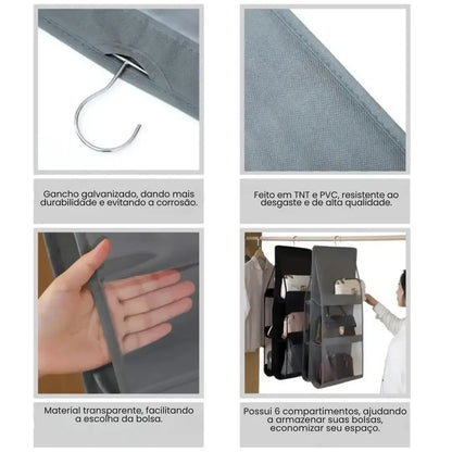 Organizador De Bolsas Multiuso Com Cabide Para Guarda Roupas