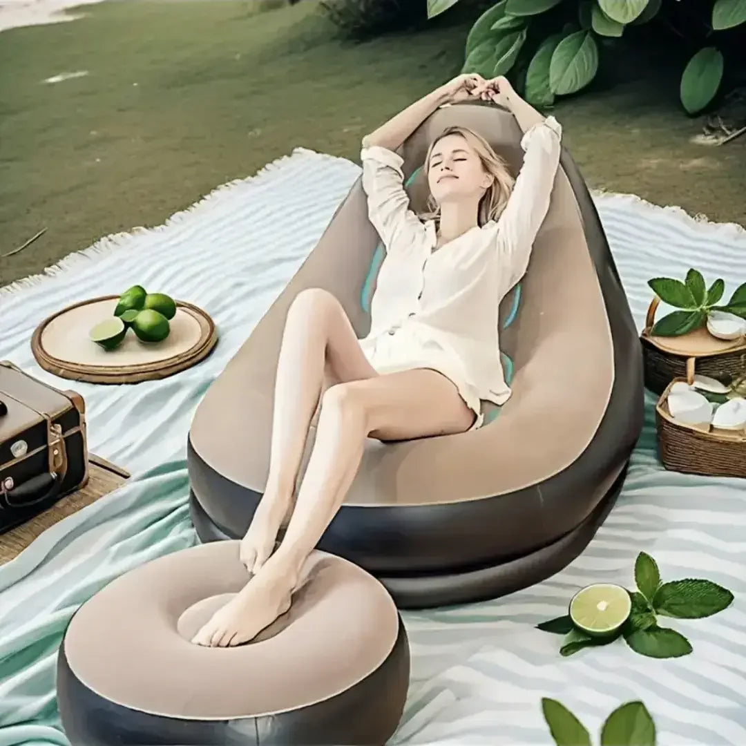 Poltrona e Puff Inflável Descanso Preguiçoso