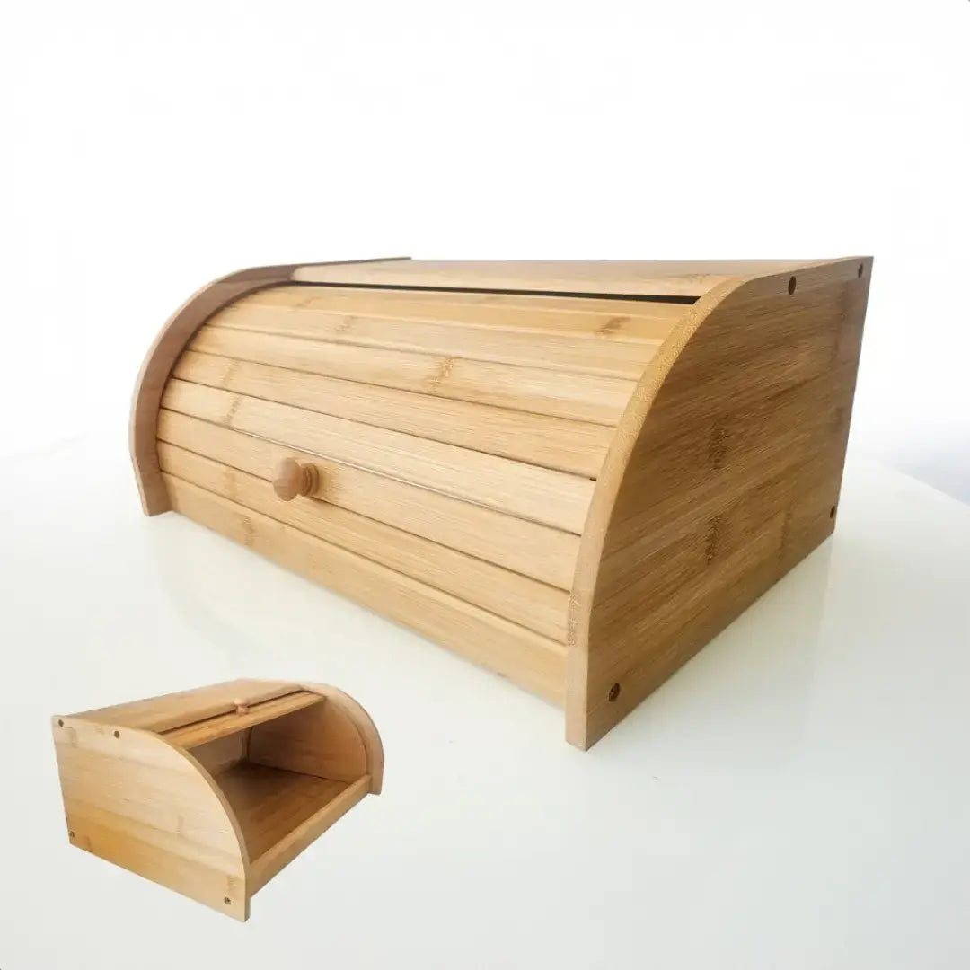 Porta Pão em Bambu Com Tampa Retrátil
