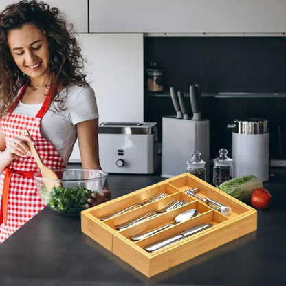Porta Talheres em Bambu Extensível