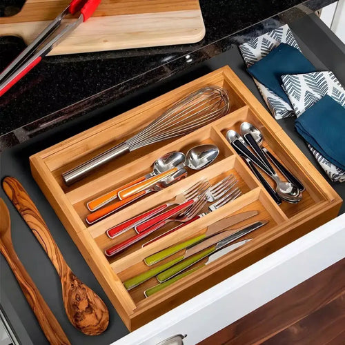 Porta Talheres em Bambu Extensível