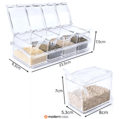 Porta Temperos e Condimentos Acrílico 4 Potes Organizadores