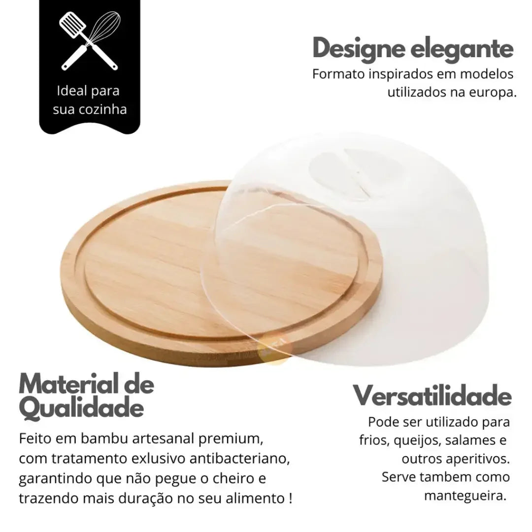 Queijeira de Bambu Com Tampa
