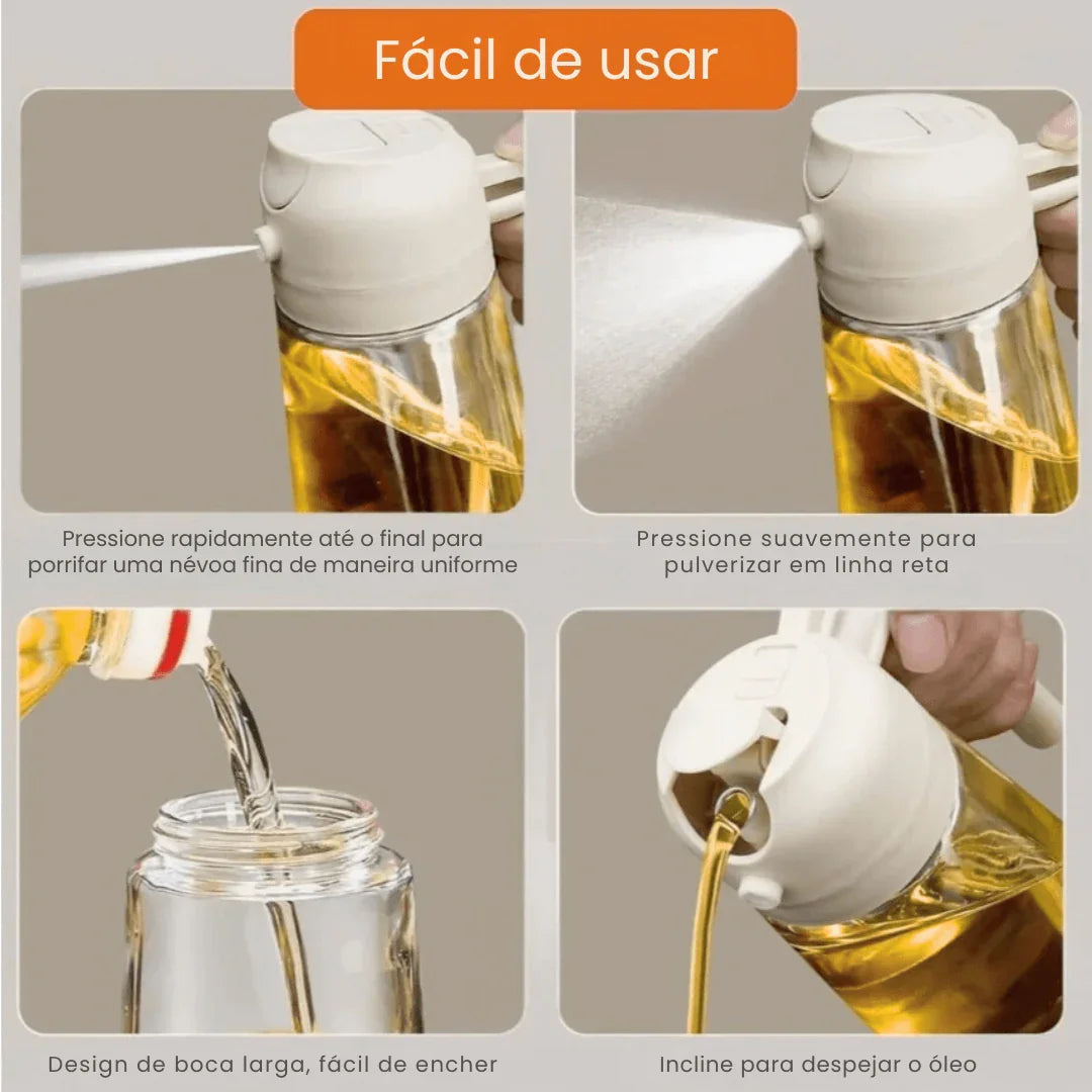 Porta Azeite de Vidro 2 em 1 Spray e Borrifador