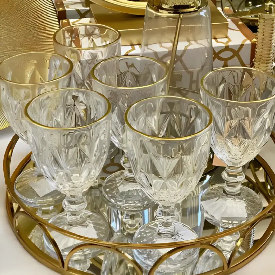 Taças de Vidro com Borda Dourada Diamond Jogo de 6 Peças