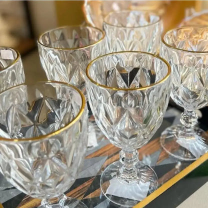 Taças de Vidro com Borda Dourada Diamond Jogo de 6 Peças