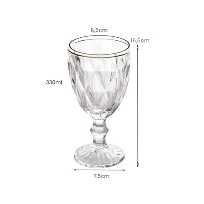 Taças de Vidro com Borda Dourada Diamond Jogo de 6 Peças