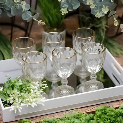 Taças de Vidro com Borda Dourada Diamond Jogo de 6 Peças
