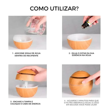 Umidificador Ultrassônico Madeira USB