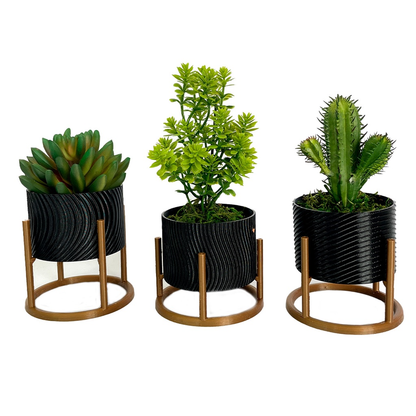 Trio de Vasos Cachepot com Suporte Para Cactos ou Suculentas