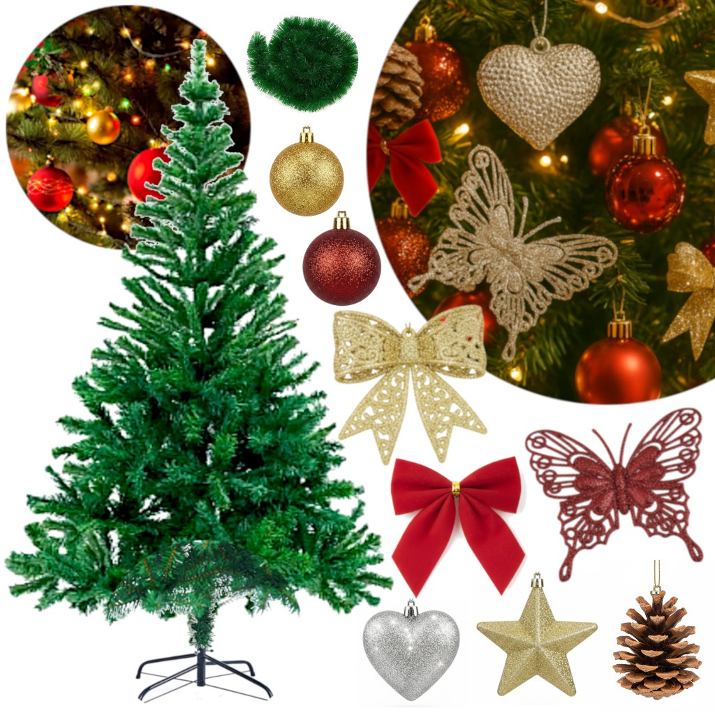 Kit Completo de Árvore de Natal 1,5m com 84 Enfeites