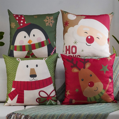 Kit com 4 Capas para Almofadas Decorativas Natal Papai Noel